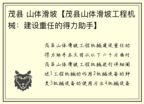 茂县 山体滑坡【茂县山体滑坡工程机械：建设重任的得力助手】
