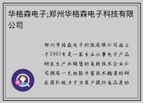 华格森电子;郑州华格森电子科技有限公司